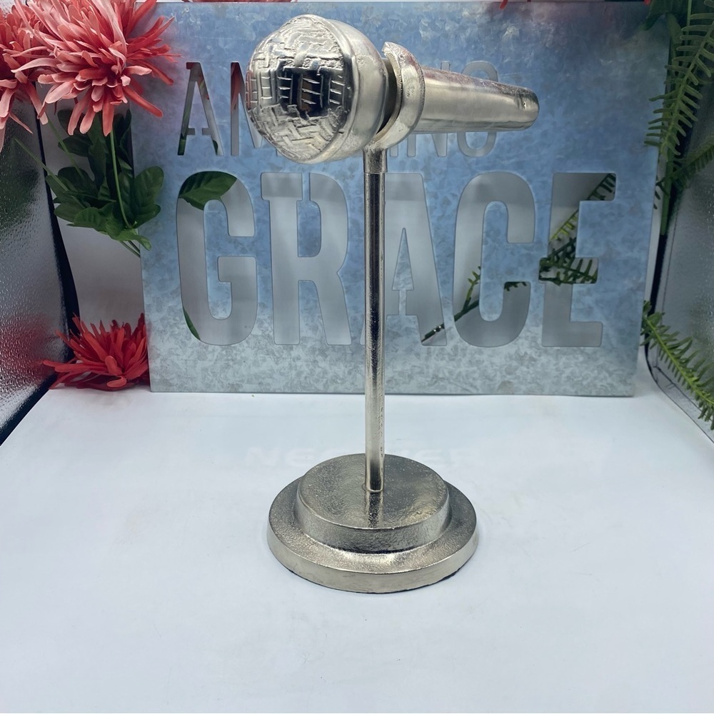 RARE Pier 1 Silver Aluminum‎ Plated Microphone Deco